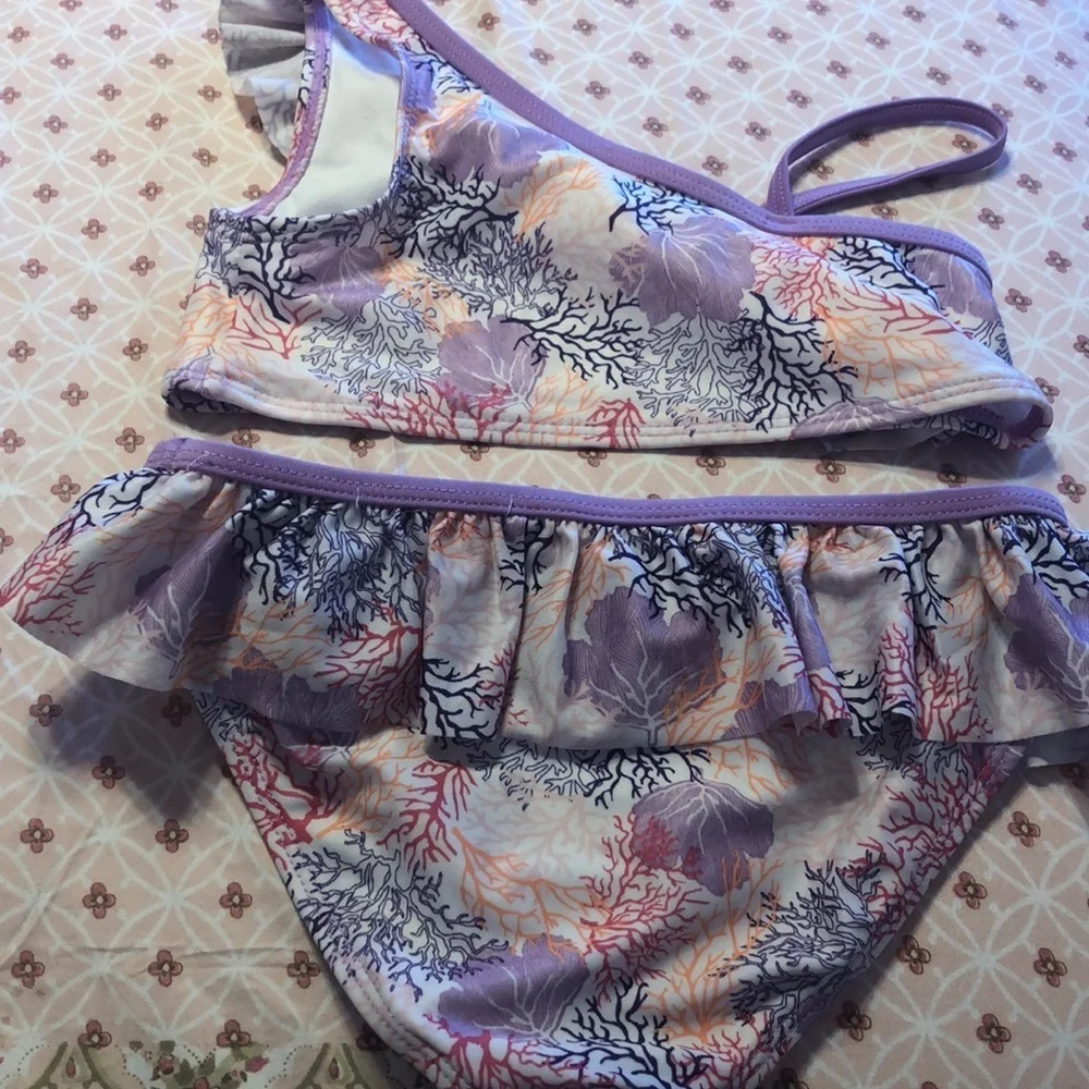 🦄Crazy 8 2piece bathing suit girls size S 5-6🦄 purple flower design